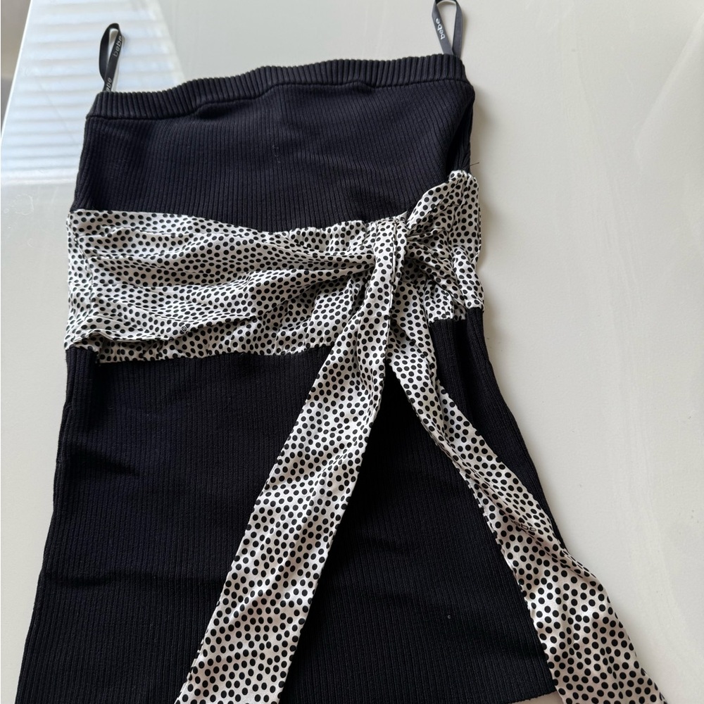 bebe Black Crop Top with White Polka Dot Tie